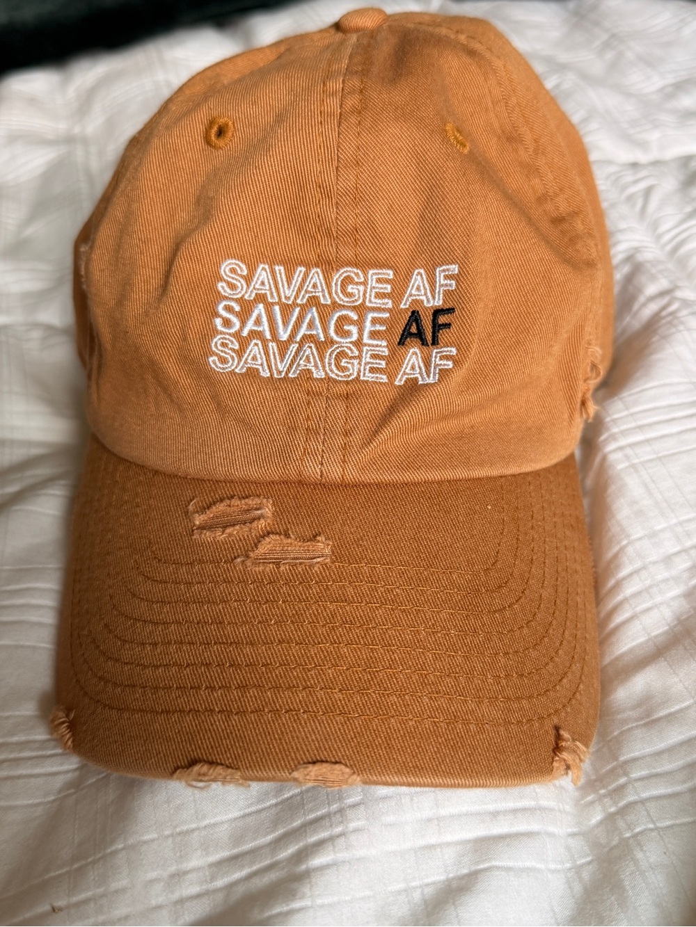 Savage AF Distressed Dad Hat - Tan